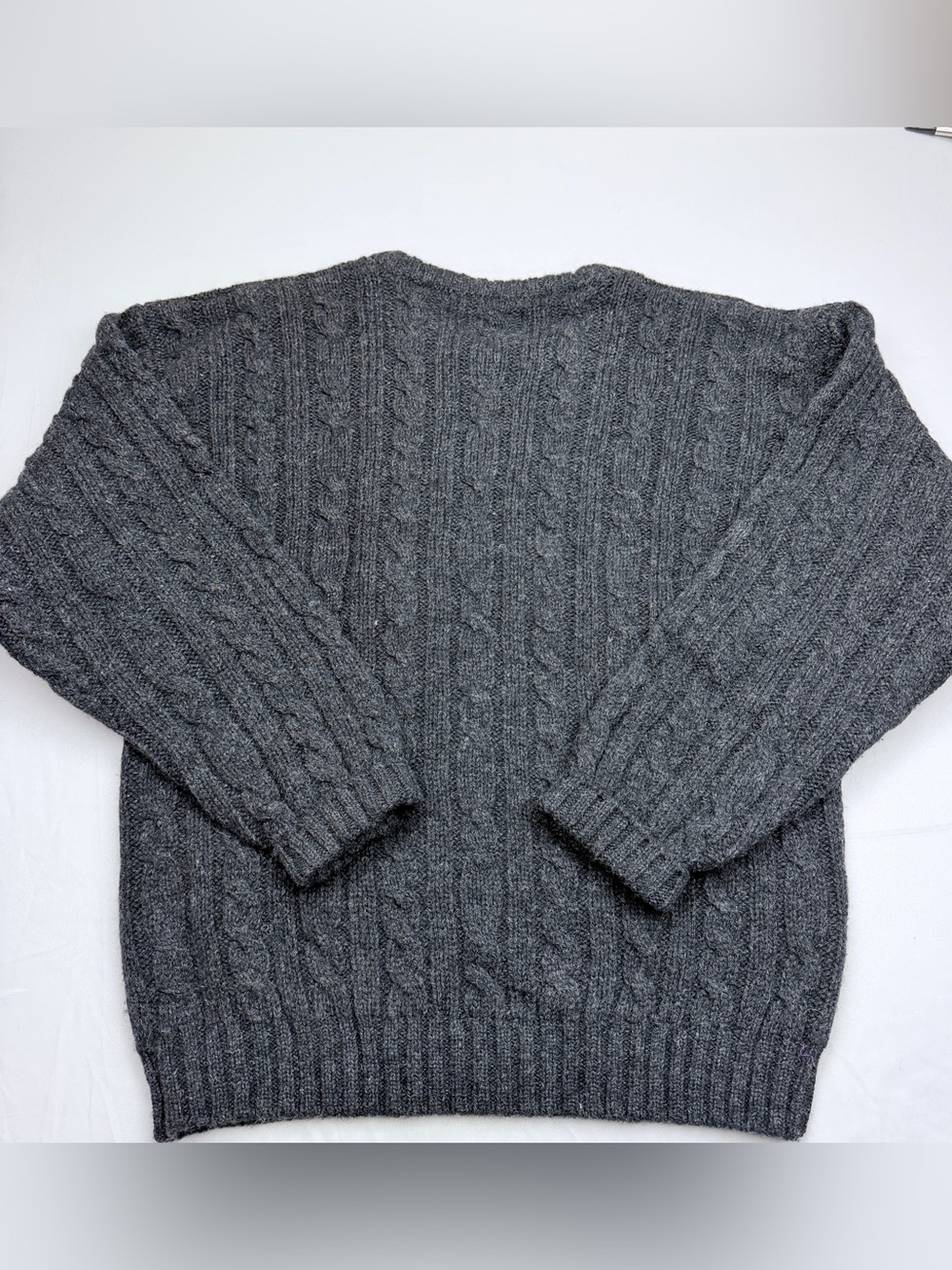 Men's Gray Cable 100% Wool Crewneck Sweater - Picture 2 of 8